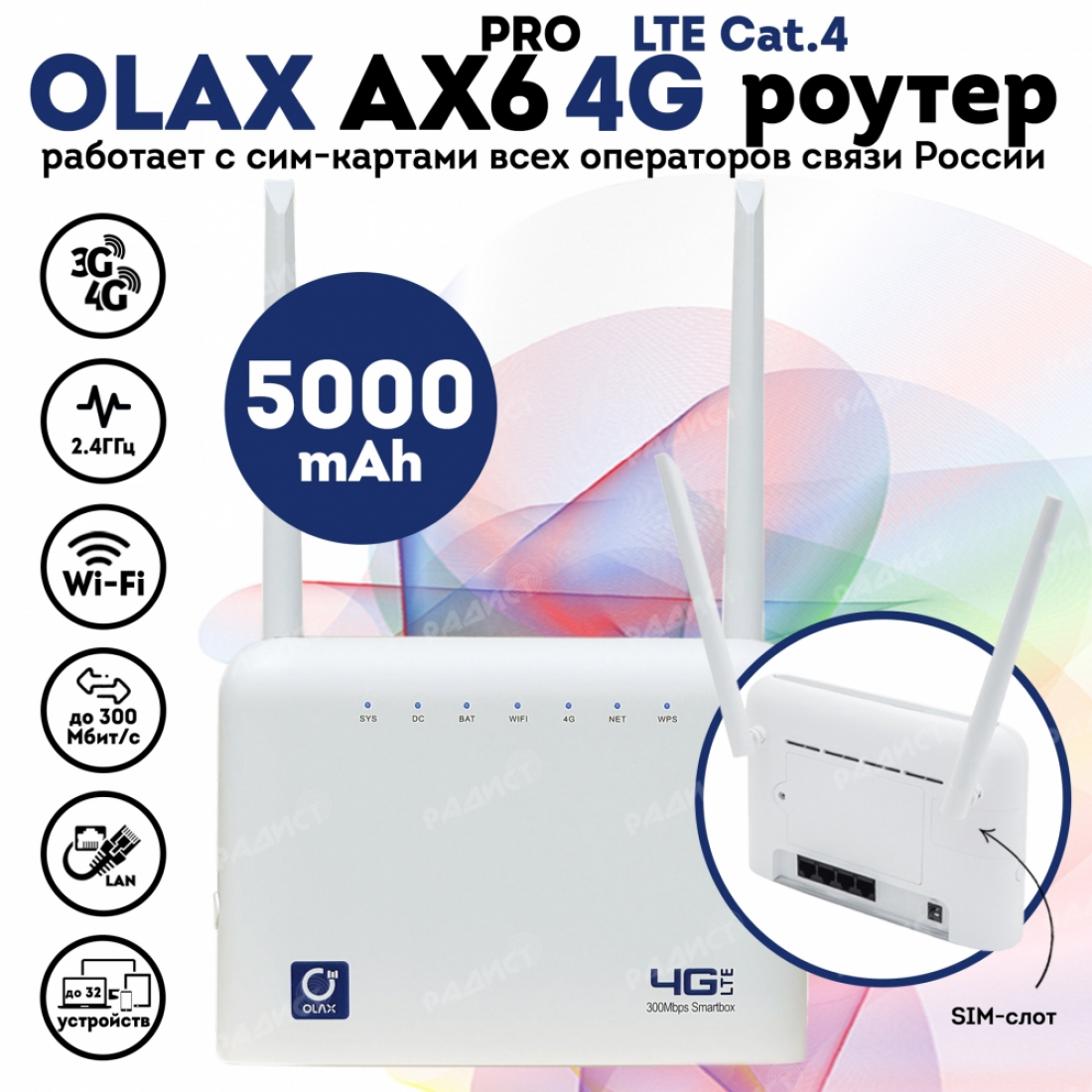 OLAX AX7 Pro WiFi-роутер 3G 4G LTE + АКБ 5000mah
