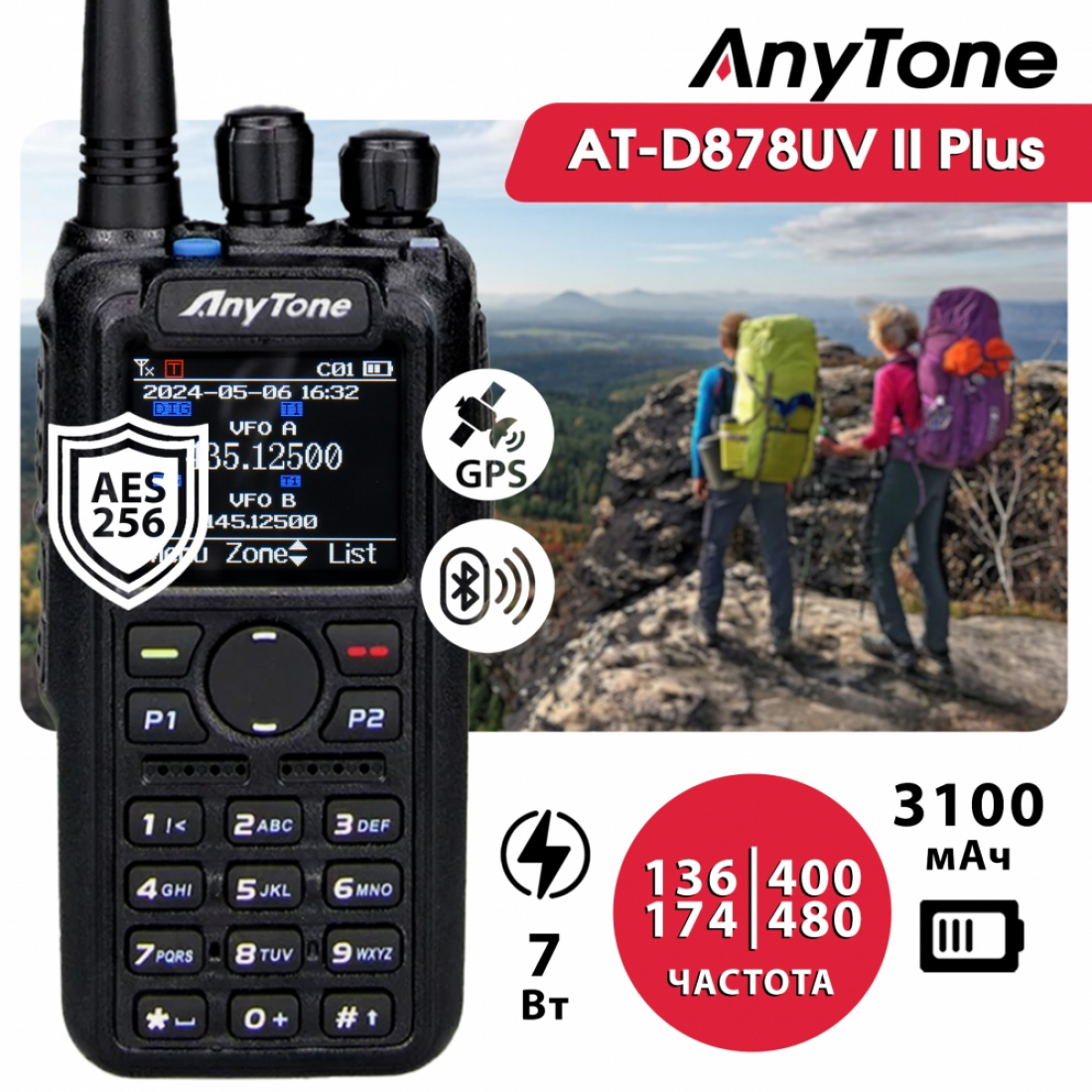 Радиостанция Anytone AT-D878UV II Plus AES256 (GPS+Bluetooth)