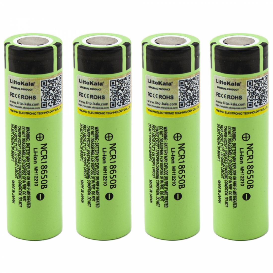 Аккумулятор LiitoKala NCR18650B Li-Ion 3400mAh 4шт, плоский контакт