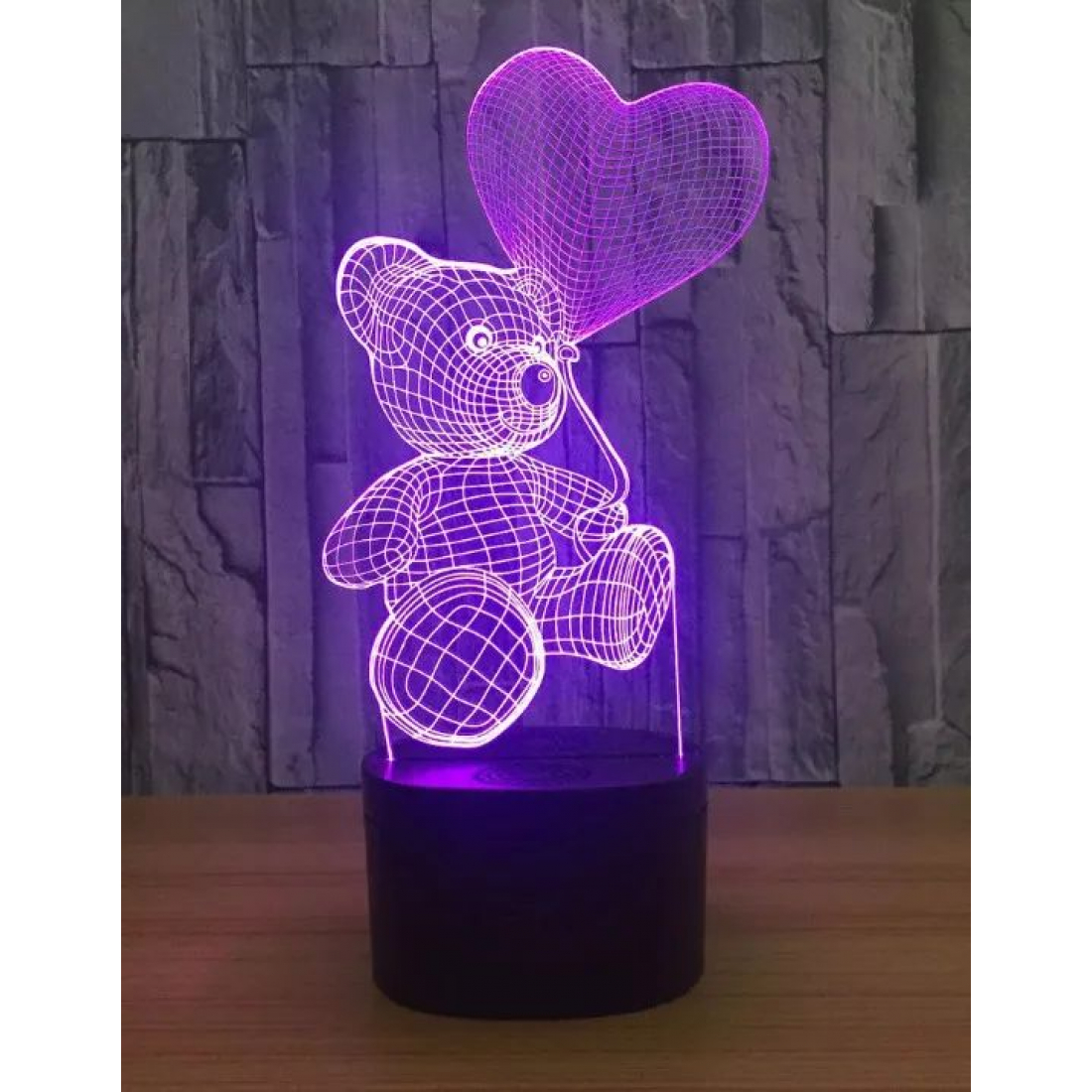 Светодиодный 3D ночник Мишка с сердцем, USB, 8 цветов
