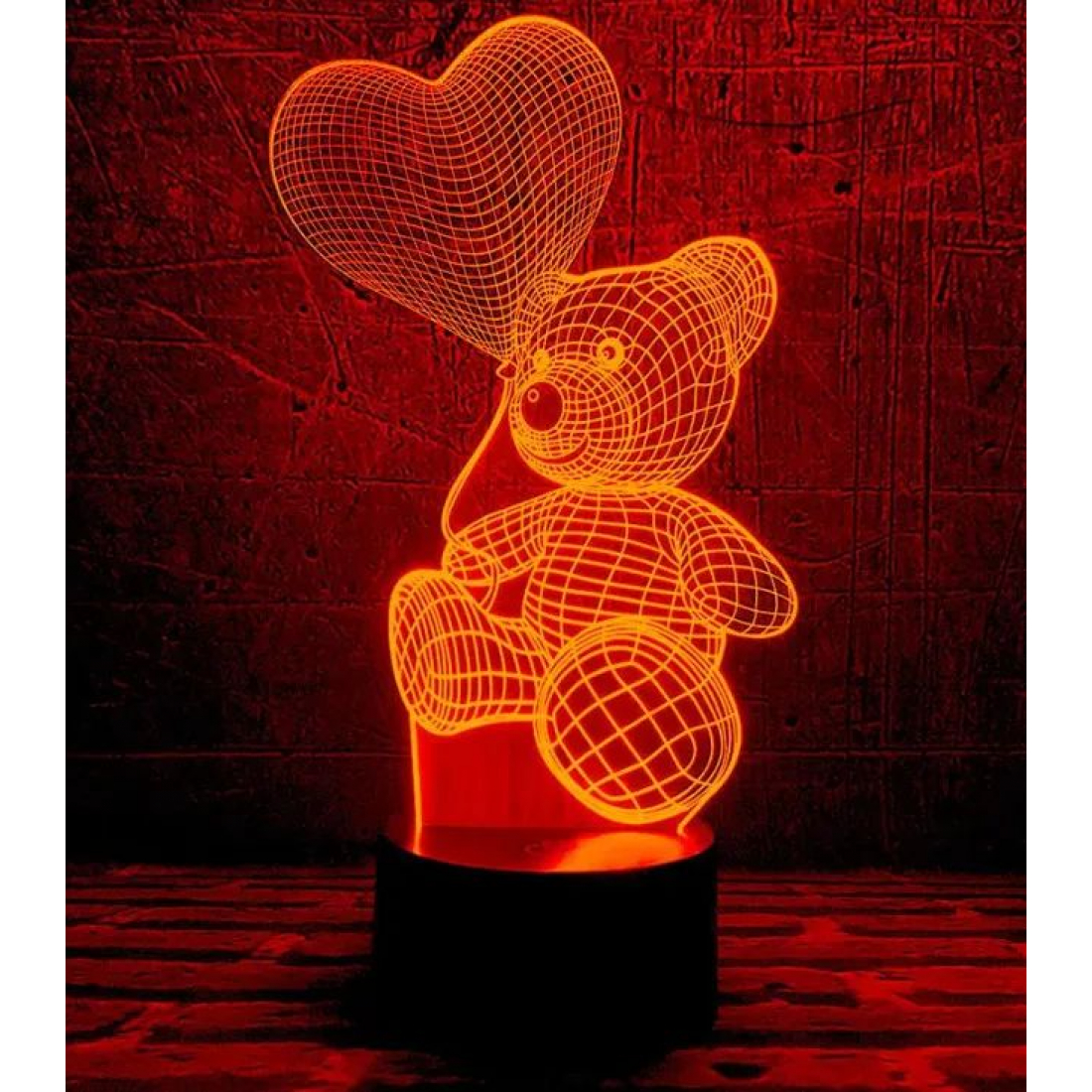 Светодиодный 3D ночник Мишка с сердцем, USB, 8 цветов