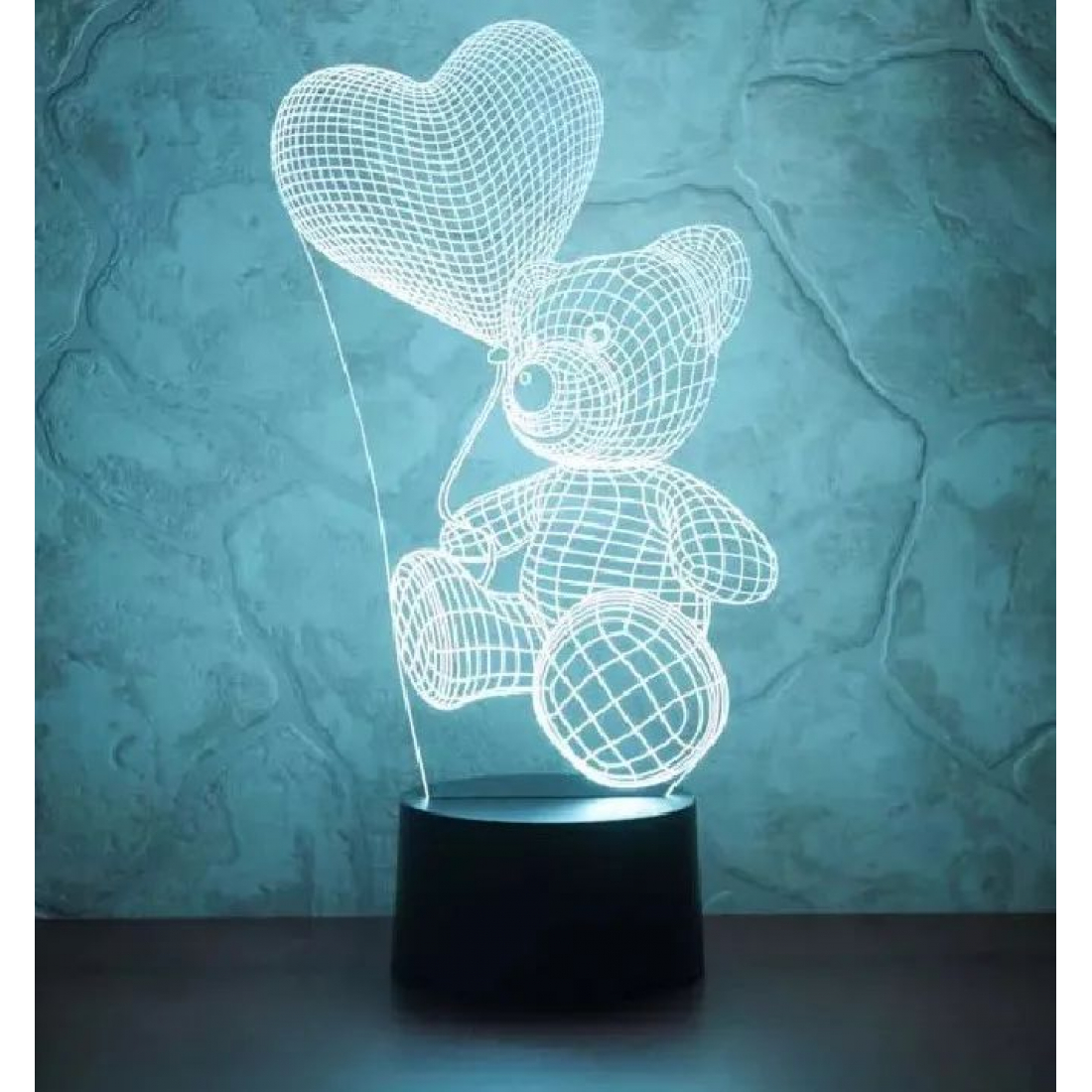 Светодиодный 3D ночник Мишка с сердцем, USB, 8 цветов