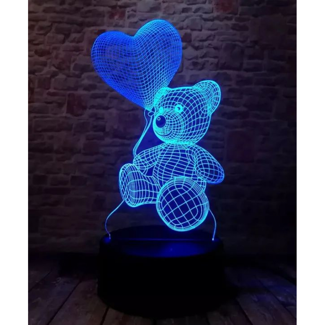 Светодиодный 3D ночник Мишка с сердцем, USB, 8 цветов