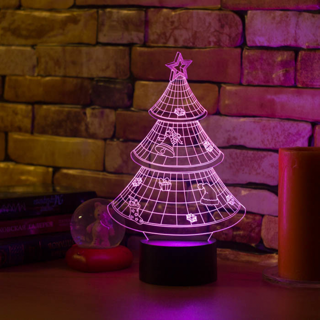 Светодиодный 3D ночник Новогодняя ёлочка, USB, 8 цветов
