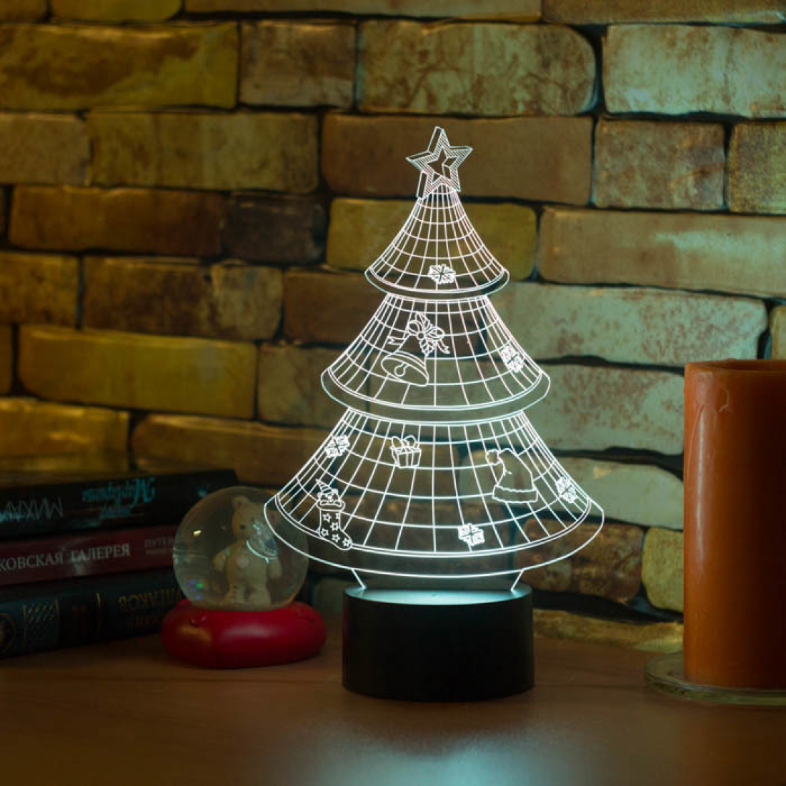 Светодиодный 3D ночник Новогодняя ёлочка, USB, 8 цветов