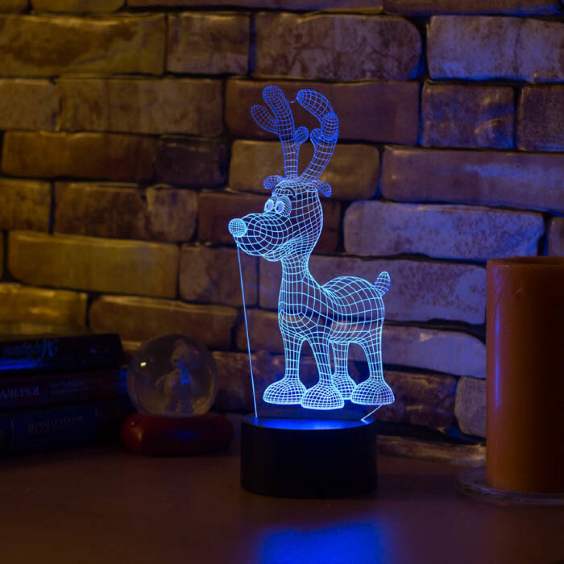 Светодиодный 3D ночник Рождественный олень, USB, 8 цветов