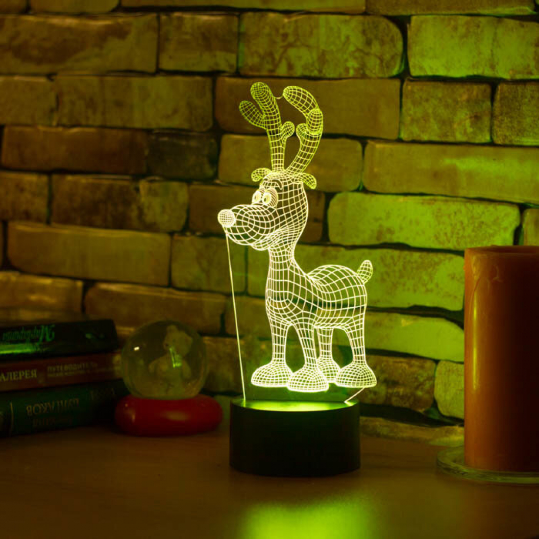 Светодиодный 3D ночник Рождественный олень, USB, 8 цветов