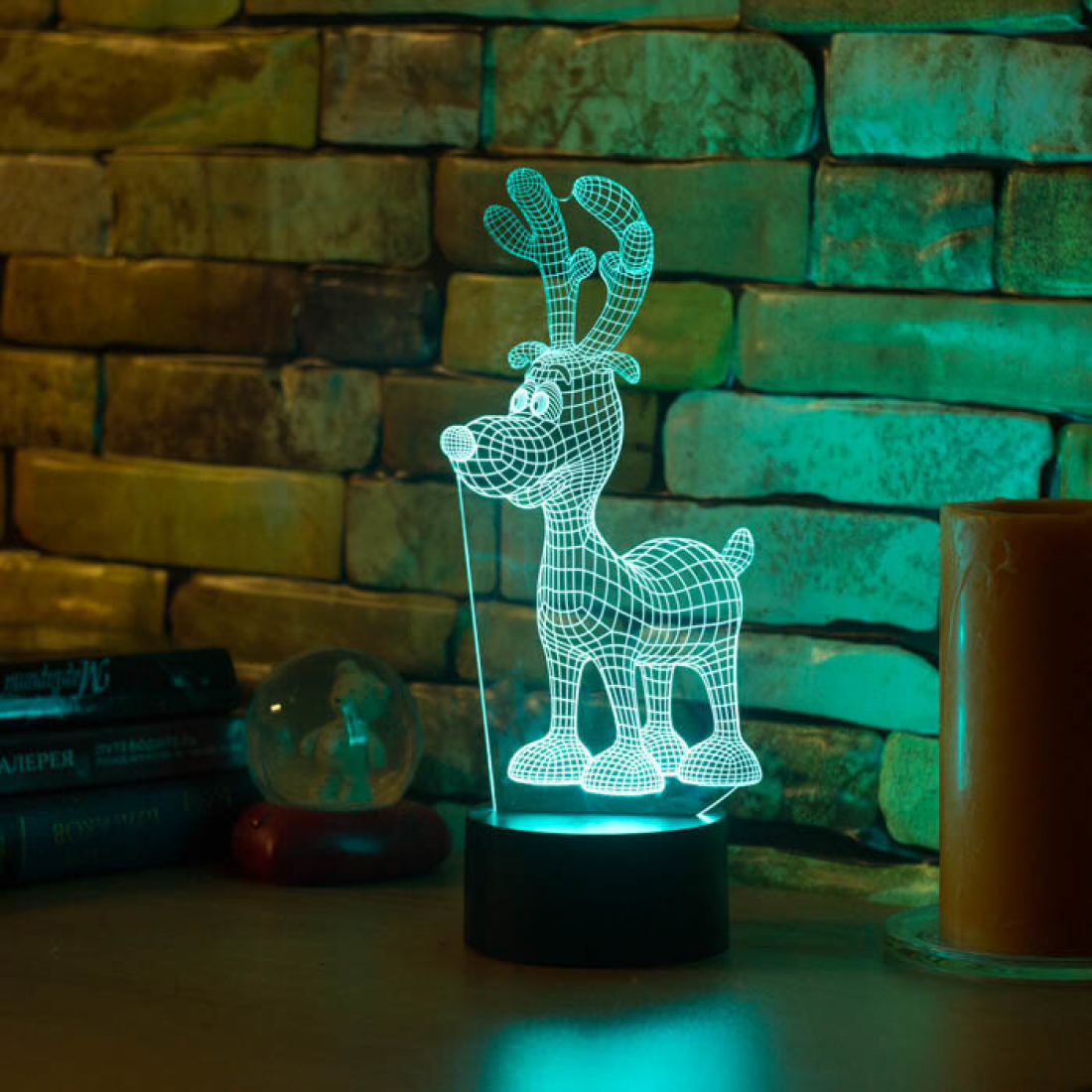 Светодиодный 3D ночник Рождественный олень, USB, 8 цветов