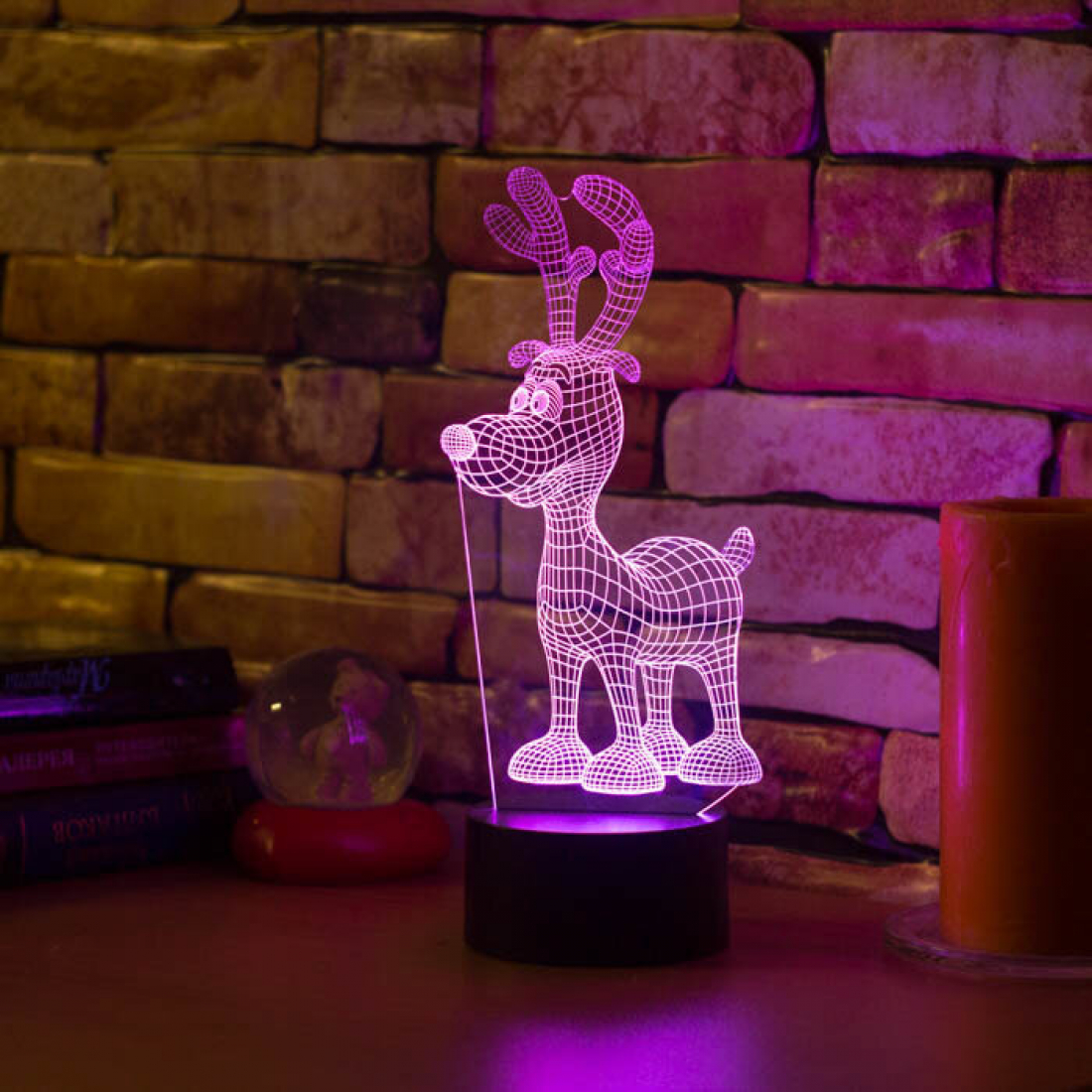 Светодиодный 3D ночник Рождественный олень, USB, 8 цветов