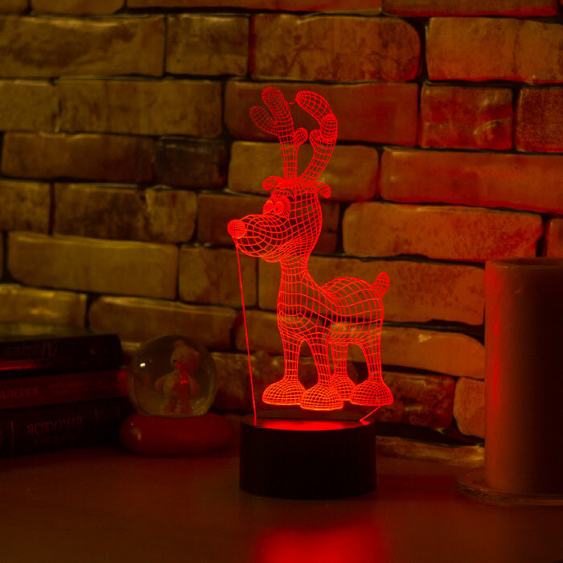 Светодиодный 3D ночник Рождественный олень, USB, 8 цветов