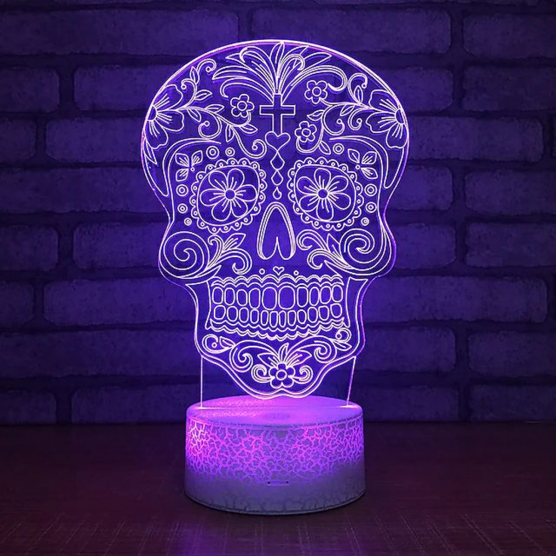 Светодиодный 3D ночник Череп, USB, 8 цветов