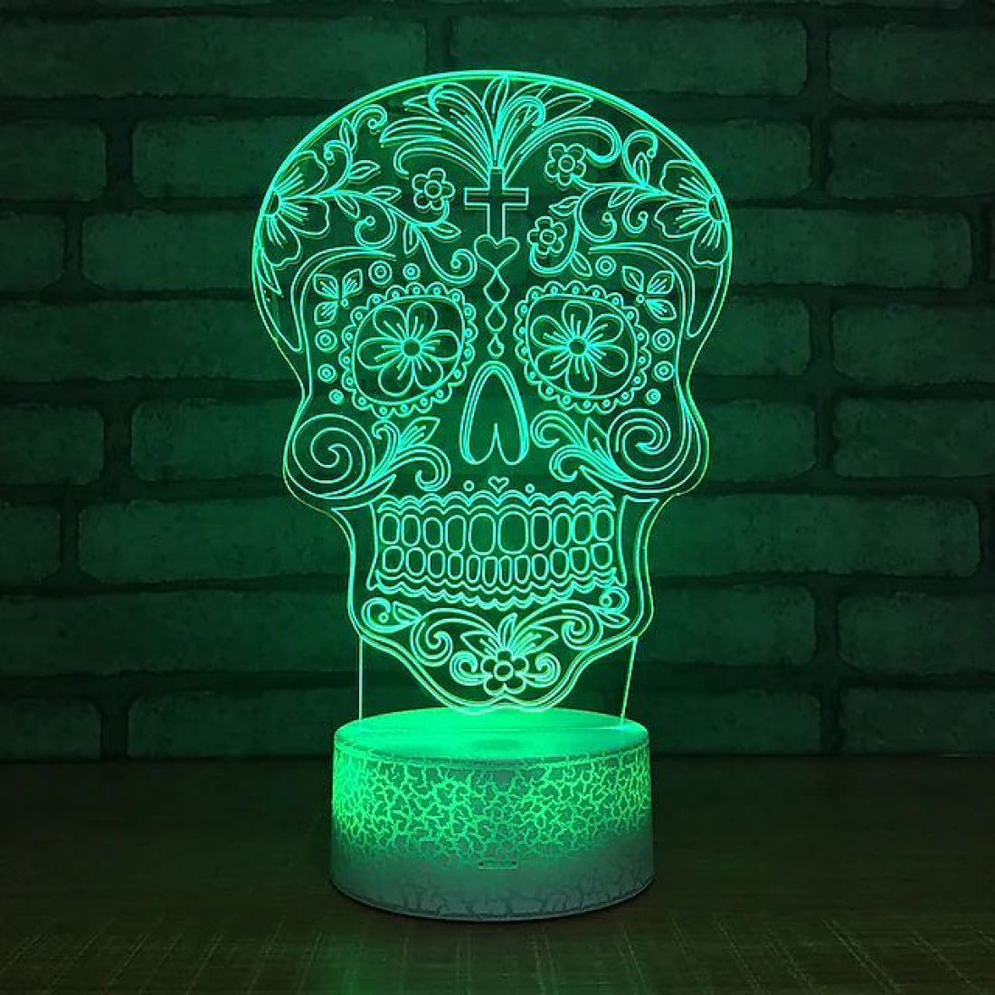 Светодиодный 3D ночник Череп, USB, 8 цветов