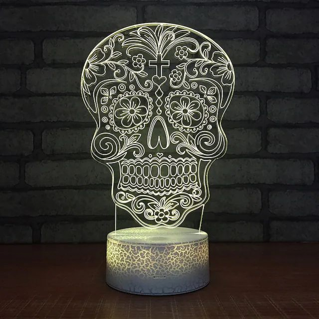 Светодиодный 3D ночник Череп, USB, 8 цветов
