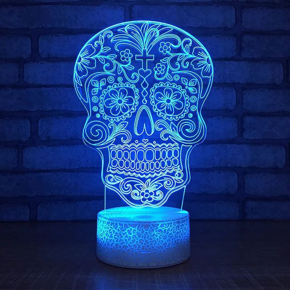 Светодиодный 3D ночник Череп, USB, 8 цветов