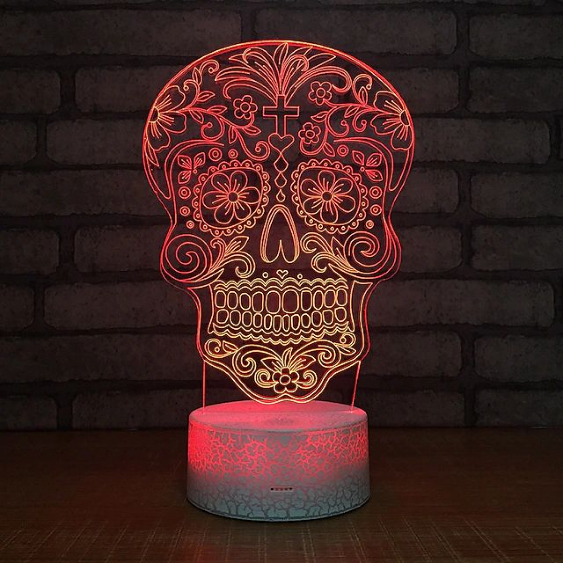Светодиодный 3D ночник Череп, USB, 8 цветов