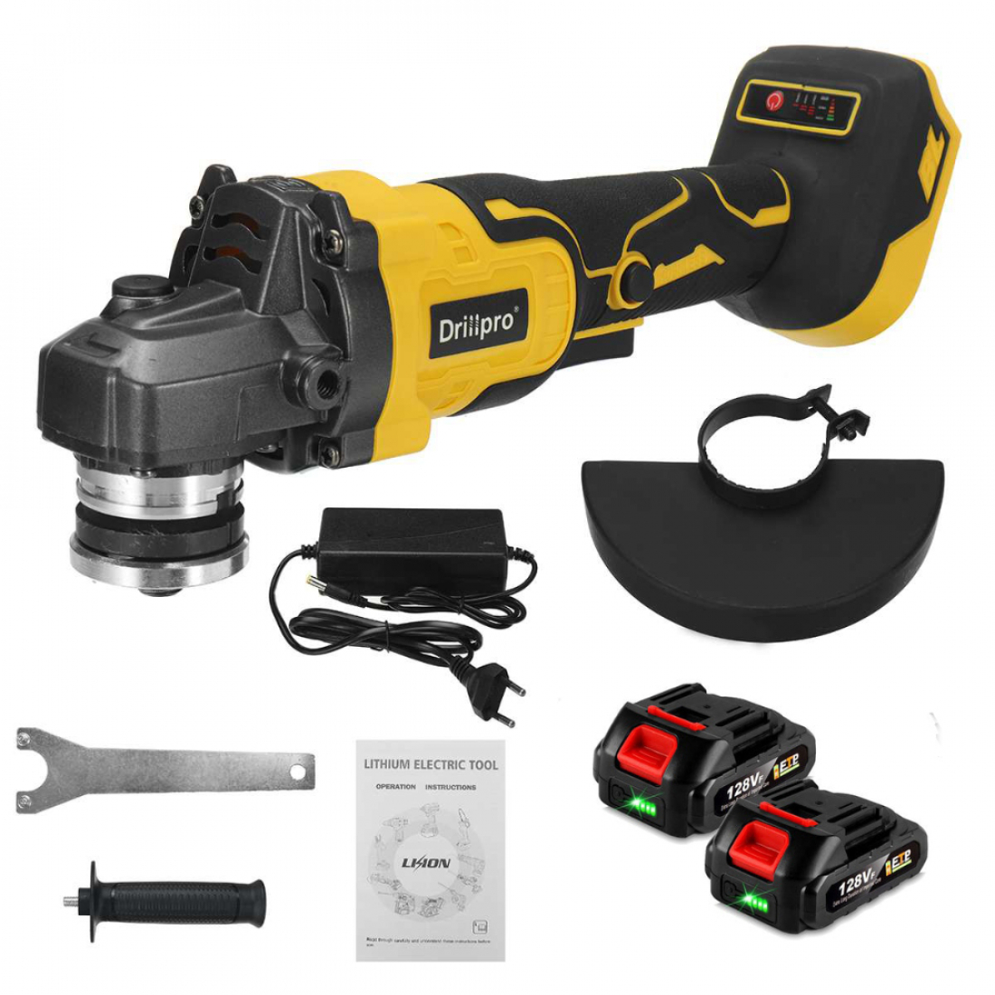 Болгарка УШМ аккумуляторная Drillpro 18V (жёлтая), 2шт АКБ и ЗУ в комплекте