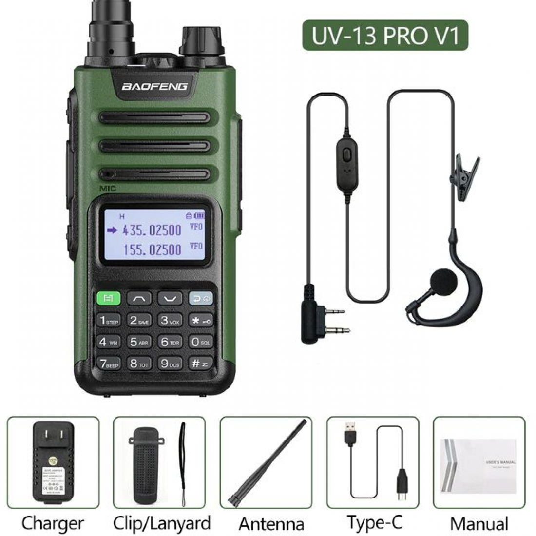 Baofeng UV-13 PRO зарядка TYPE-C (зеленый)
