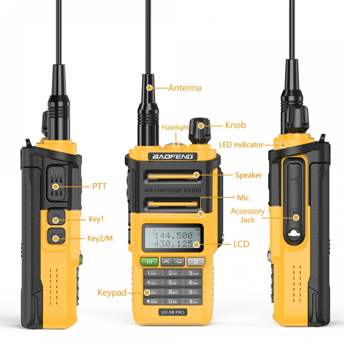 Baofeng UV-9R Pro IP68 и ударопрочный корпус (жёлтый)