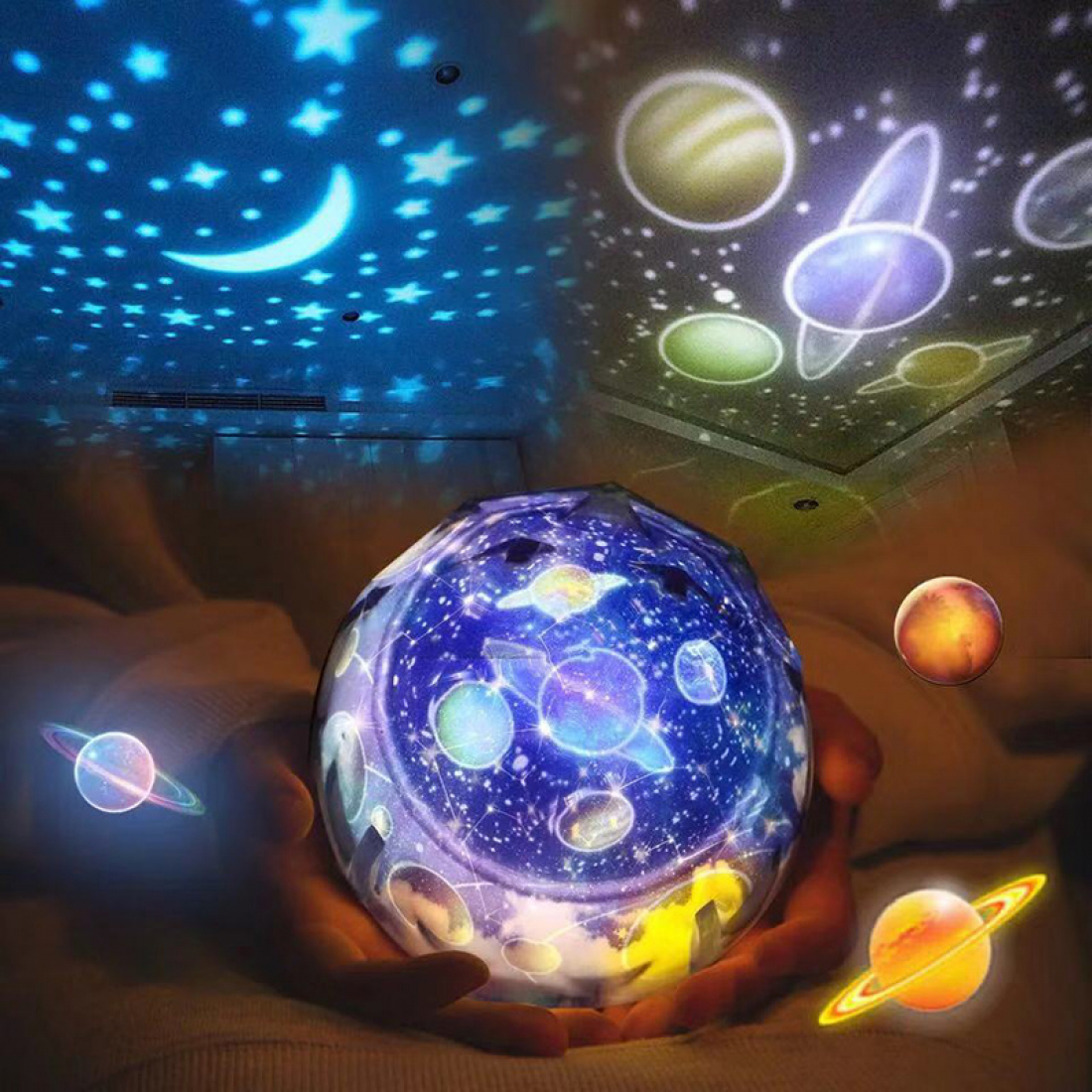 Светильник - проектор звёздного неба (планеты) Magic Diamonds projection lamp (5 сменных фонов + вращение)