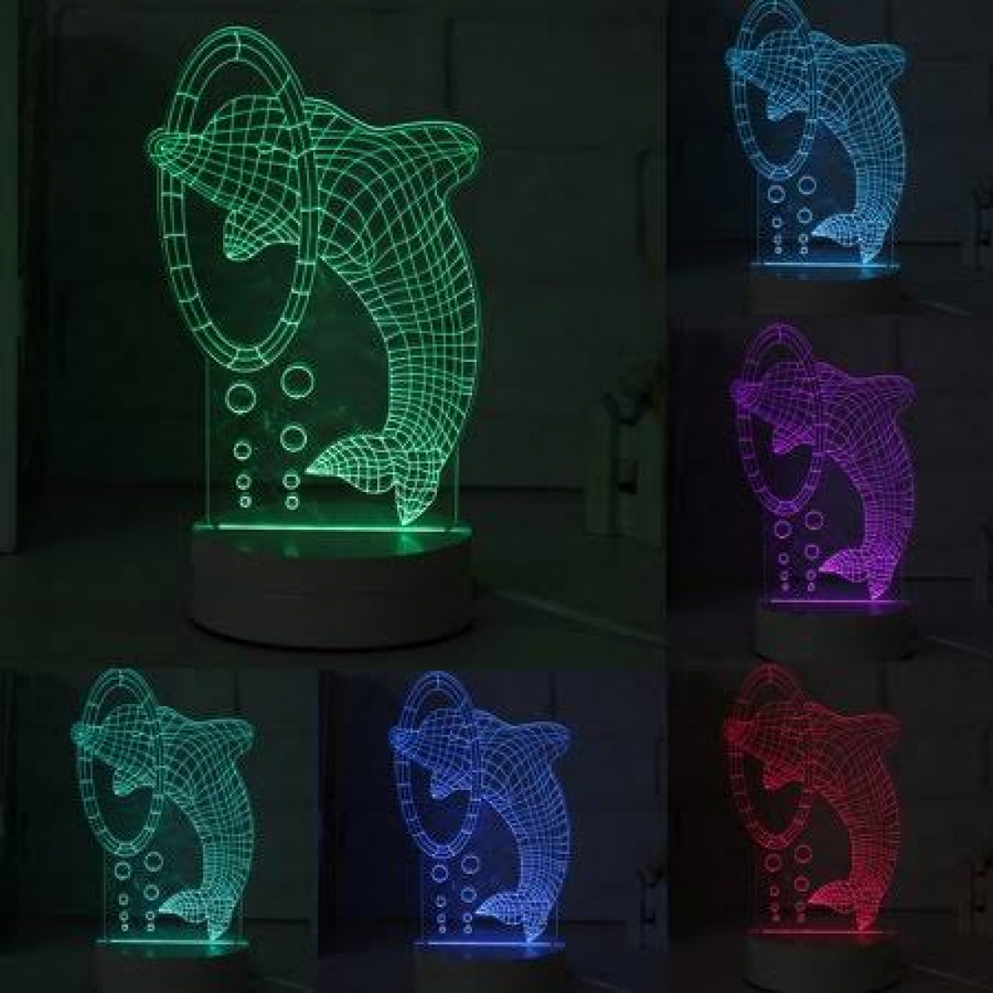 Светодиодный 3D ночник Дельфин, USB, 8 цветов