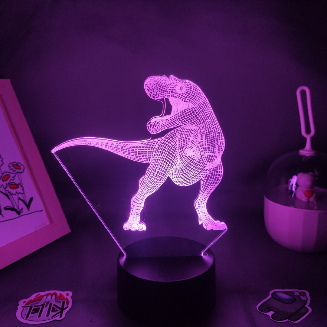 Светодиодный 3D ночник Динозавр 2, USB, 8 цветов