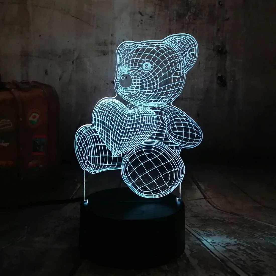 Светодиодный 3D ночник Мишка, USB, 8 цветов