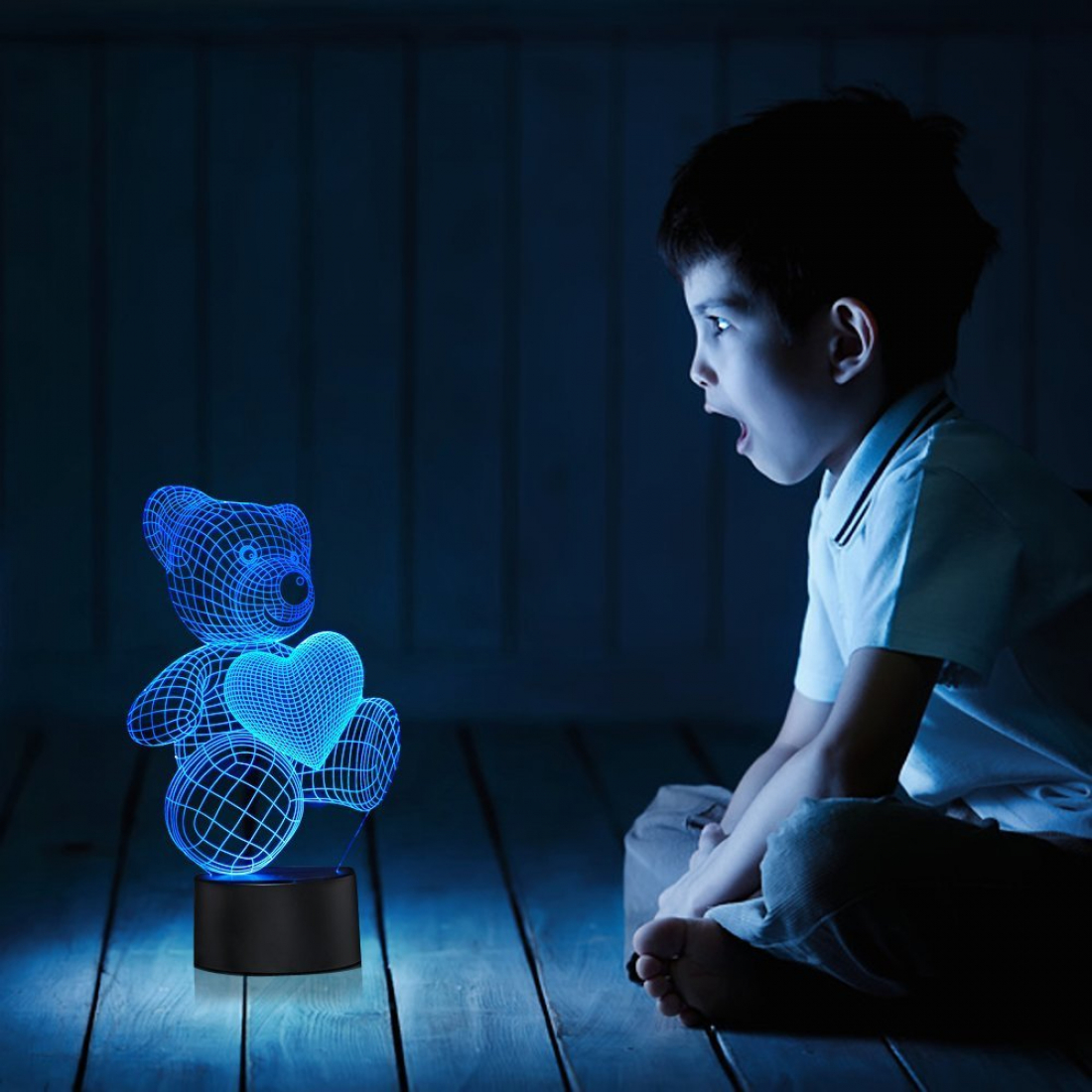 Светодиодный 3D ночник Мишка, USB, 8 цветов