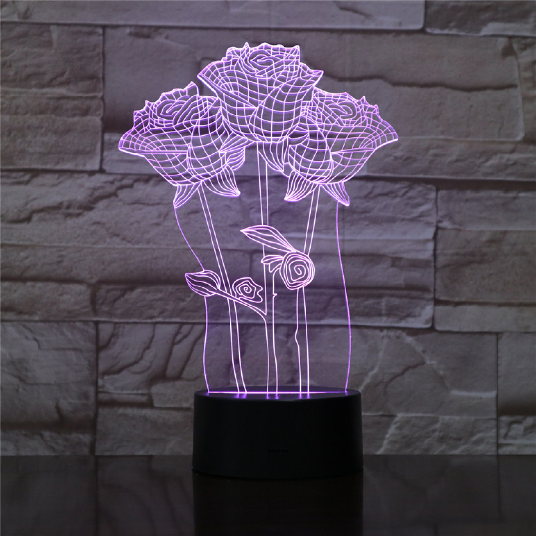 Светодиодный 3D ночник Розы, USB, 8 цветов
