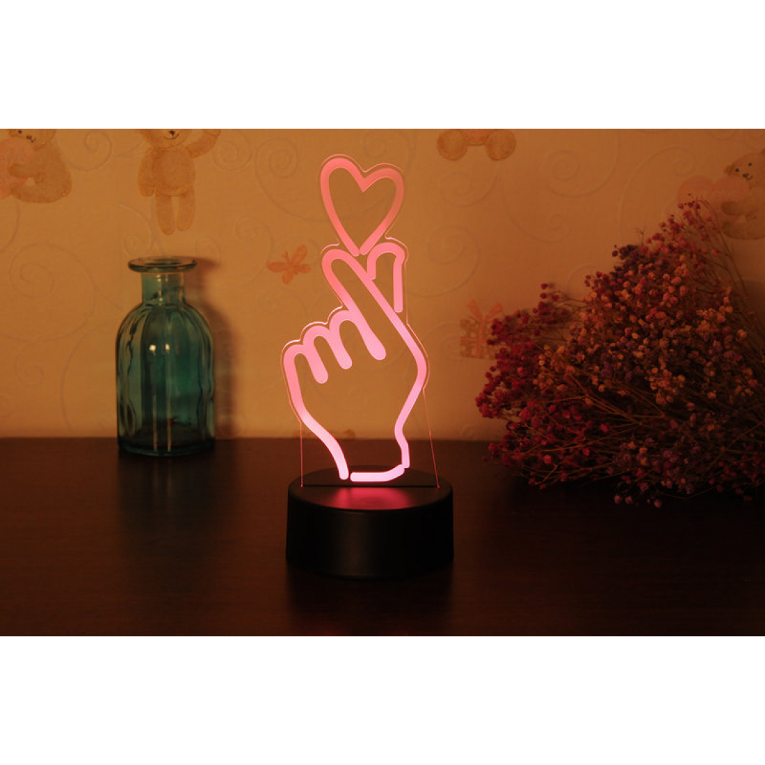 Светодиодный 3D ночник Корейское сердечко, USB, 8 цветов