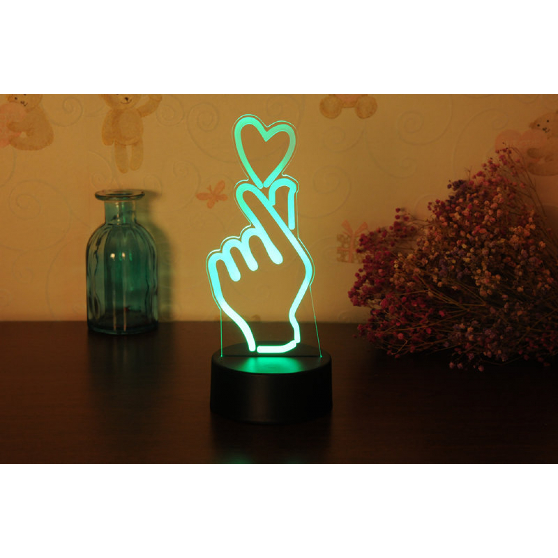 Светодиодный 3D ночник Корейское сердечко, USB, 8 цветов