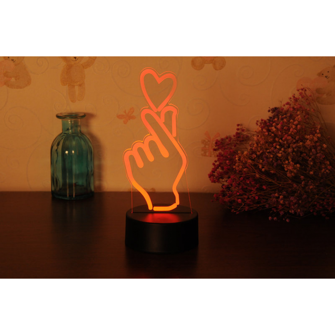 Светодиодный 3D ночник Корейское сердечко, USB, 8 цветов