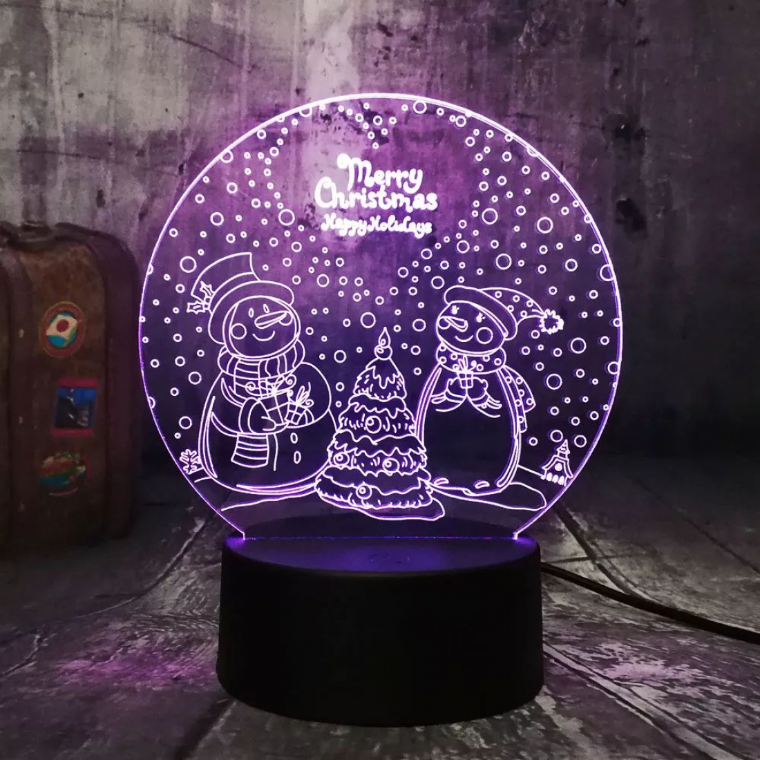 Светодиодный 3D ночник Шар Merry Christmas, USB, 8 цветов