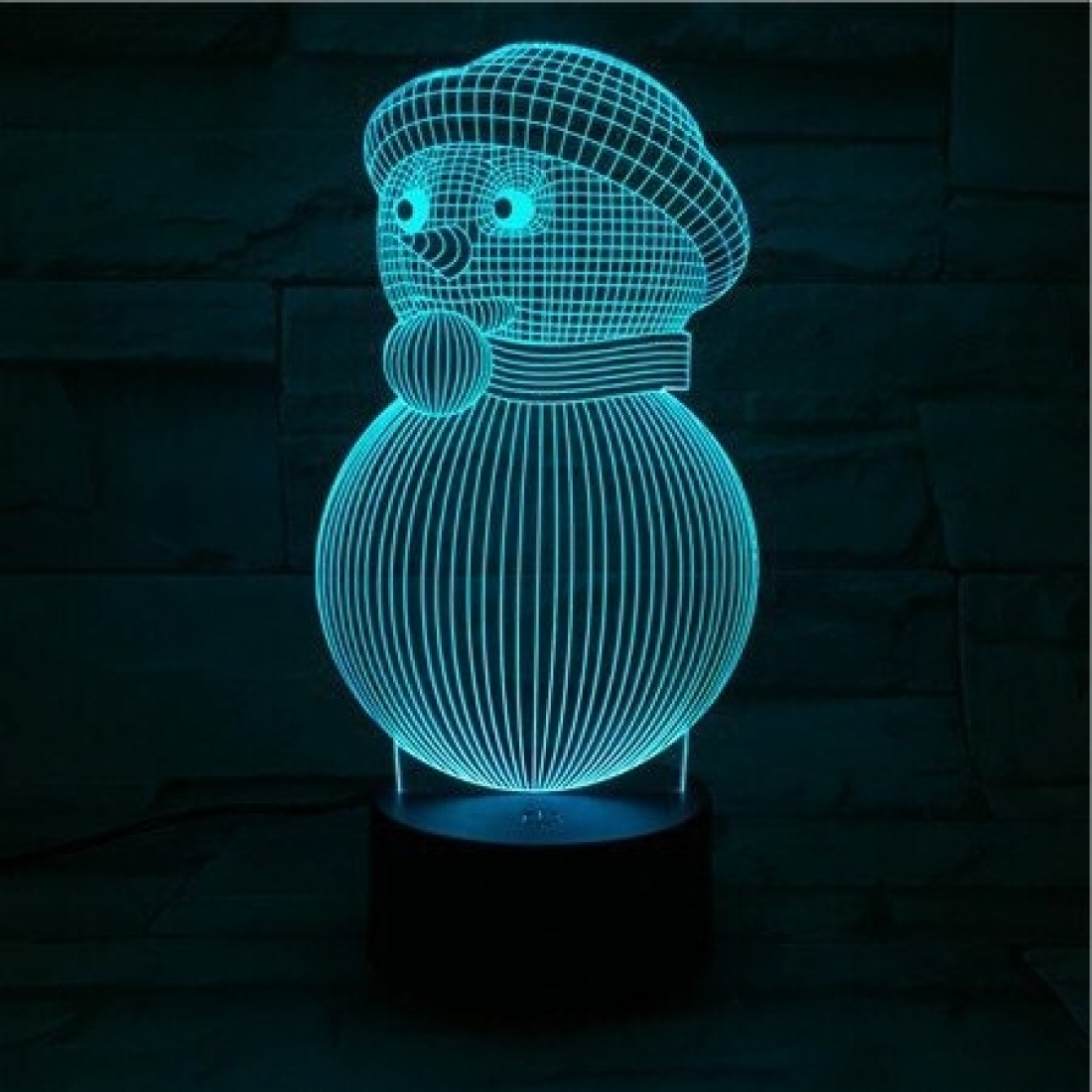 Светодиодный 3D ночник Снеговик, USB, 8 цветов