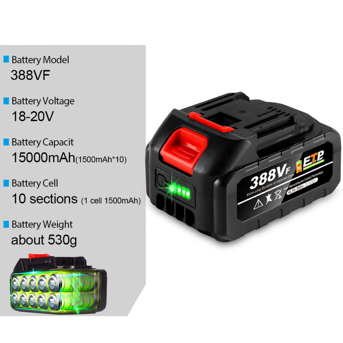 Аккумулятор для инструмента (2шт) 388Vf 15000mAh (аналог Makita 18V)