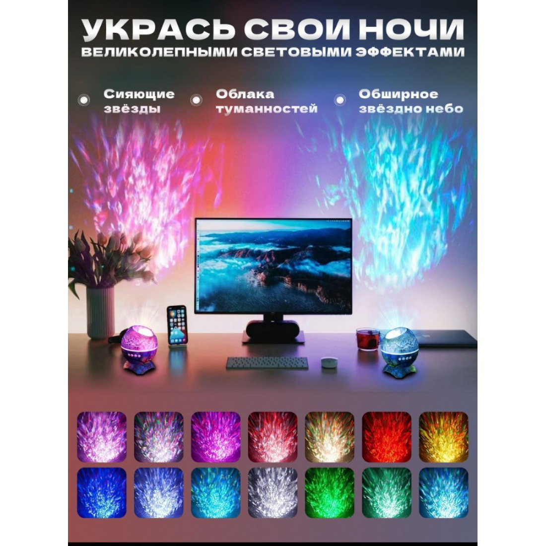 Ночник - проектор звёздного неба 'Космическое яйцо - яркая туманность' с пультом управления