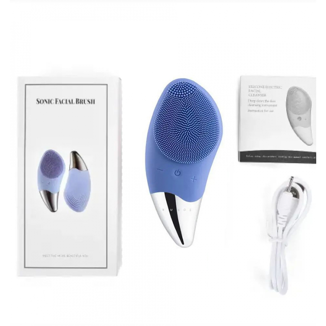 Электрический силиконовый вибромассажер, синий, для лица Facial Brush