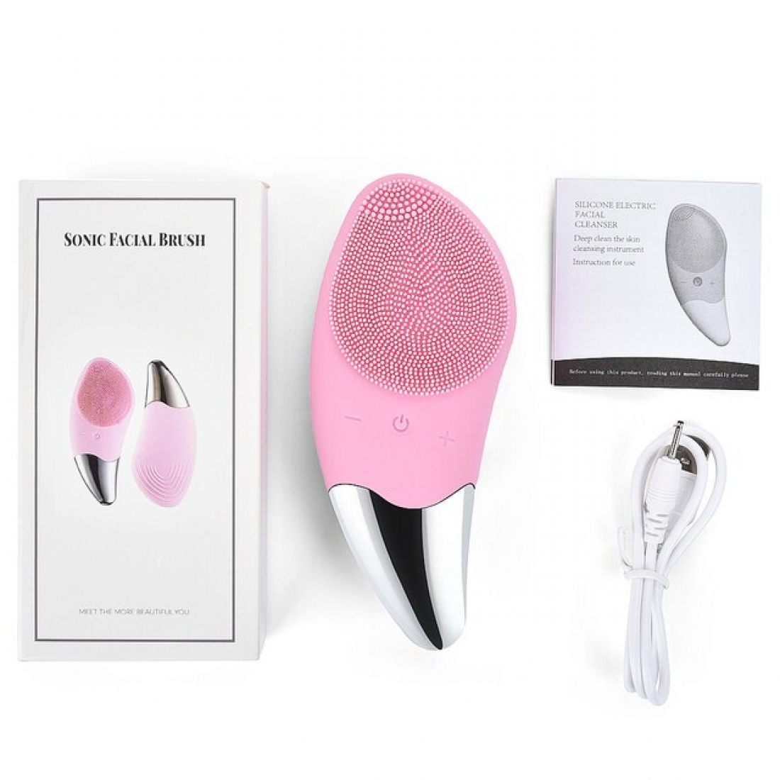 Электрический силиконовый вибромассажер, розовый, для лица Facial Brush