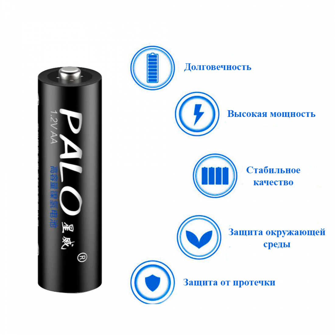 Аккумуляторные батарейки АА Ni-MH (Пальчиковые) Palo 3000 mAh, 1.2 V Комплект 4шт + кейс
