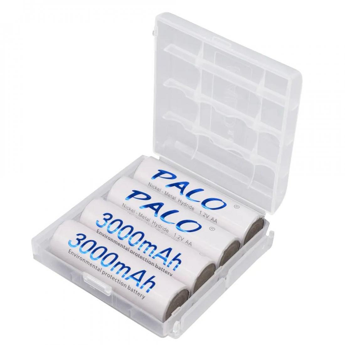 Аккумуляторные батарейки АА Ni-MH белые (Пальчиковые) Palo 3000 mAh, 1.2 V Комплект 4шт + кейс + зарядка