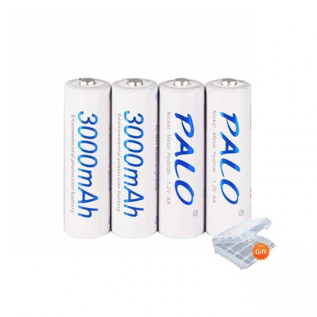 Аккумуляторные батарейки АА Ni-MH белые (Пальчиковые) Palo 3000 mAh, 1.2 V Комплект 4шт + кейс + зарядка