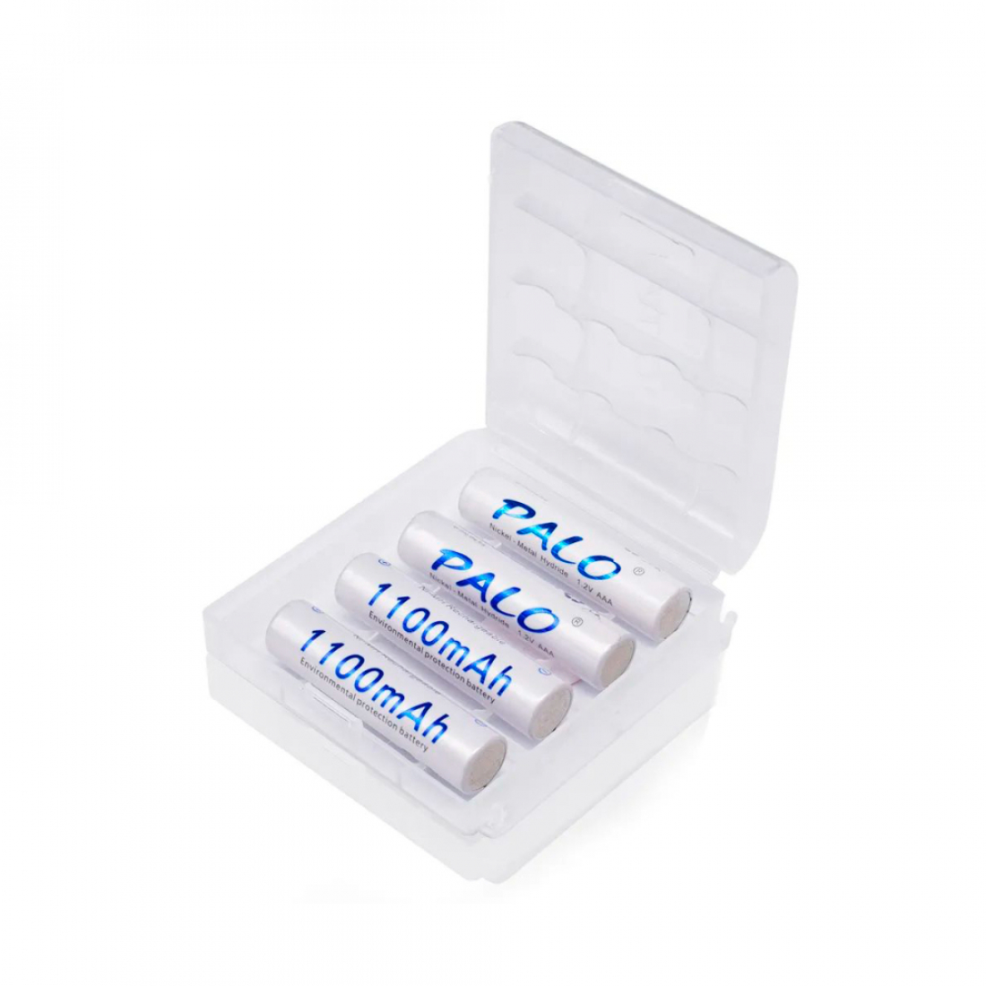 Аккумуляторные батарейки ААA Ni-MH белые (Мизинчиковые) Palo 1100 mAh, 1.2 V Комплект 4шт + кейс + зарядка