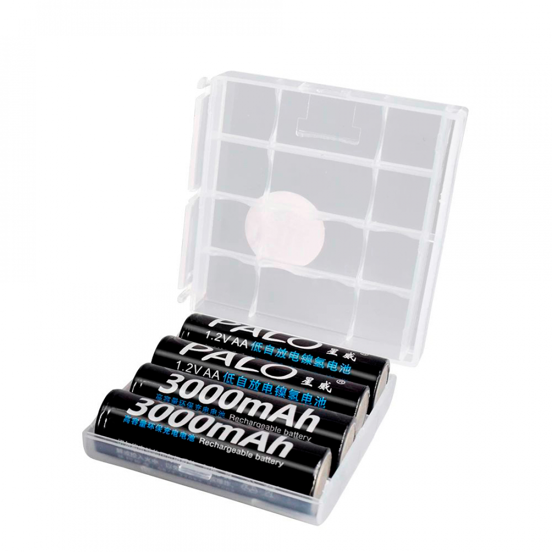 Аккумуляторные батарейки АА Ni-MH (Пальчиковые) Palo 3000 mAh, 1.2 V Комплект 4шт + кейс + зарядка v2