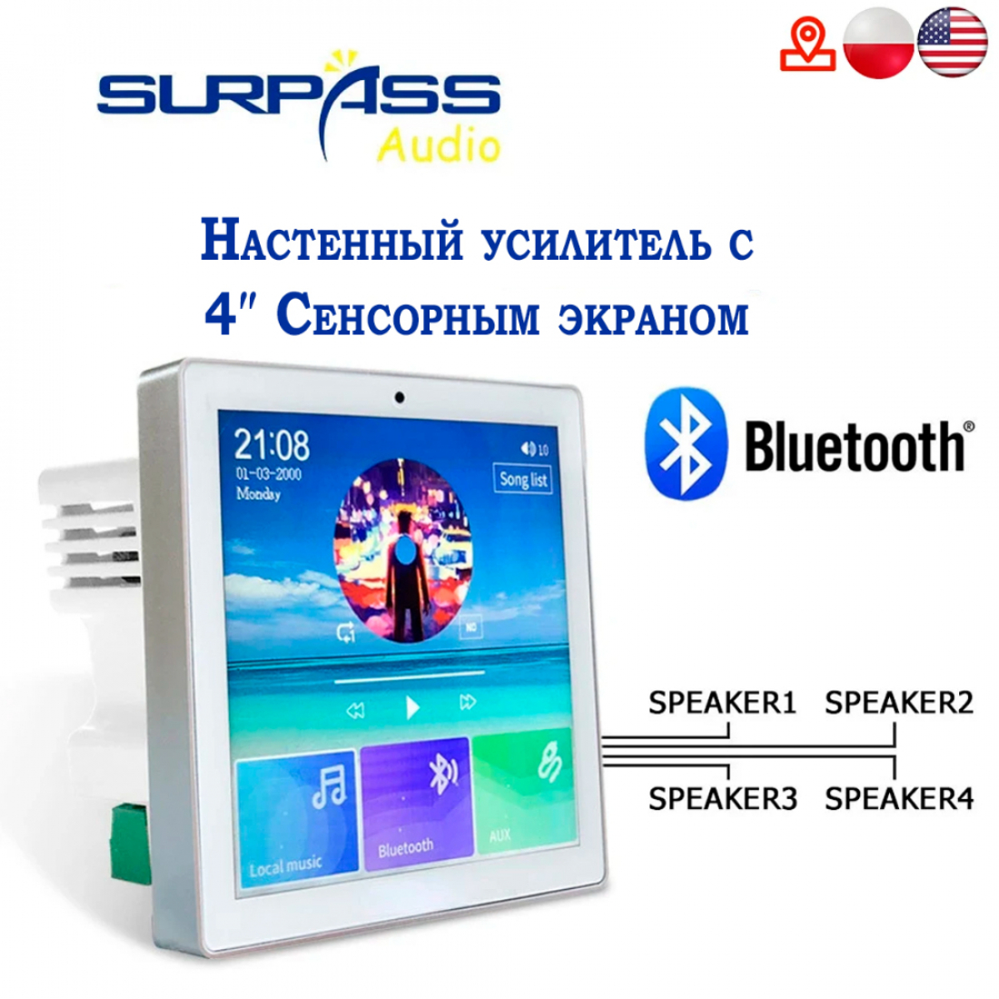 Встраиваемый в стену усилитель Surpass SP-PW425B-W для колонок белый