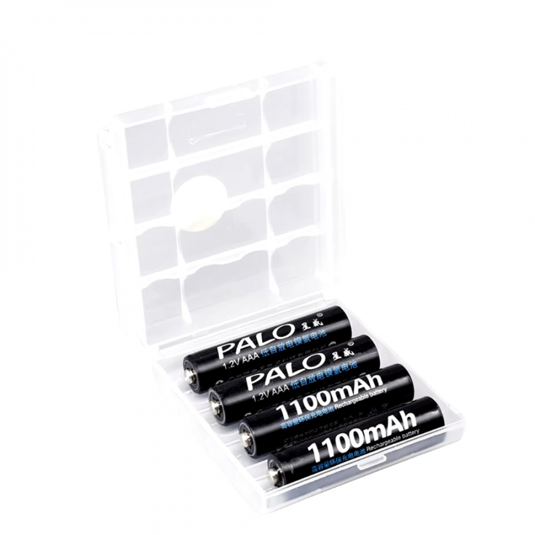 Аккумуляторные батарейки ААA Ni-MH черные (Мизинчиковые) Palo 1100 mAh, 1.2 V Комплект 4шт + кейс