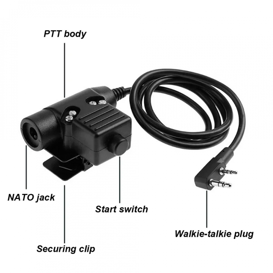 Кнопка тактическая PTT U94 с адаптером Baofeng/Kenwood тип 2PIN (тип K)