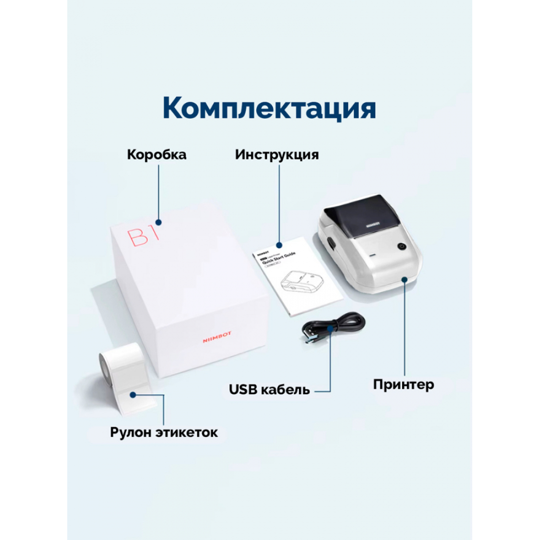 Мобильный принтер этикеток Niimbot B1 с ручной обрезкой (серебристый)