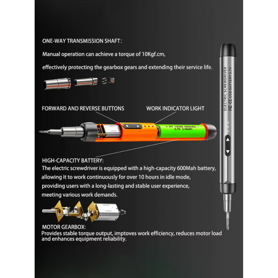 Электрическая отвертка TK-S001 orange, аккумуляторная, с набором бит