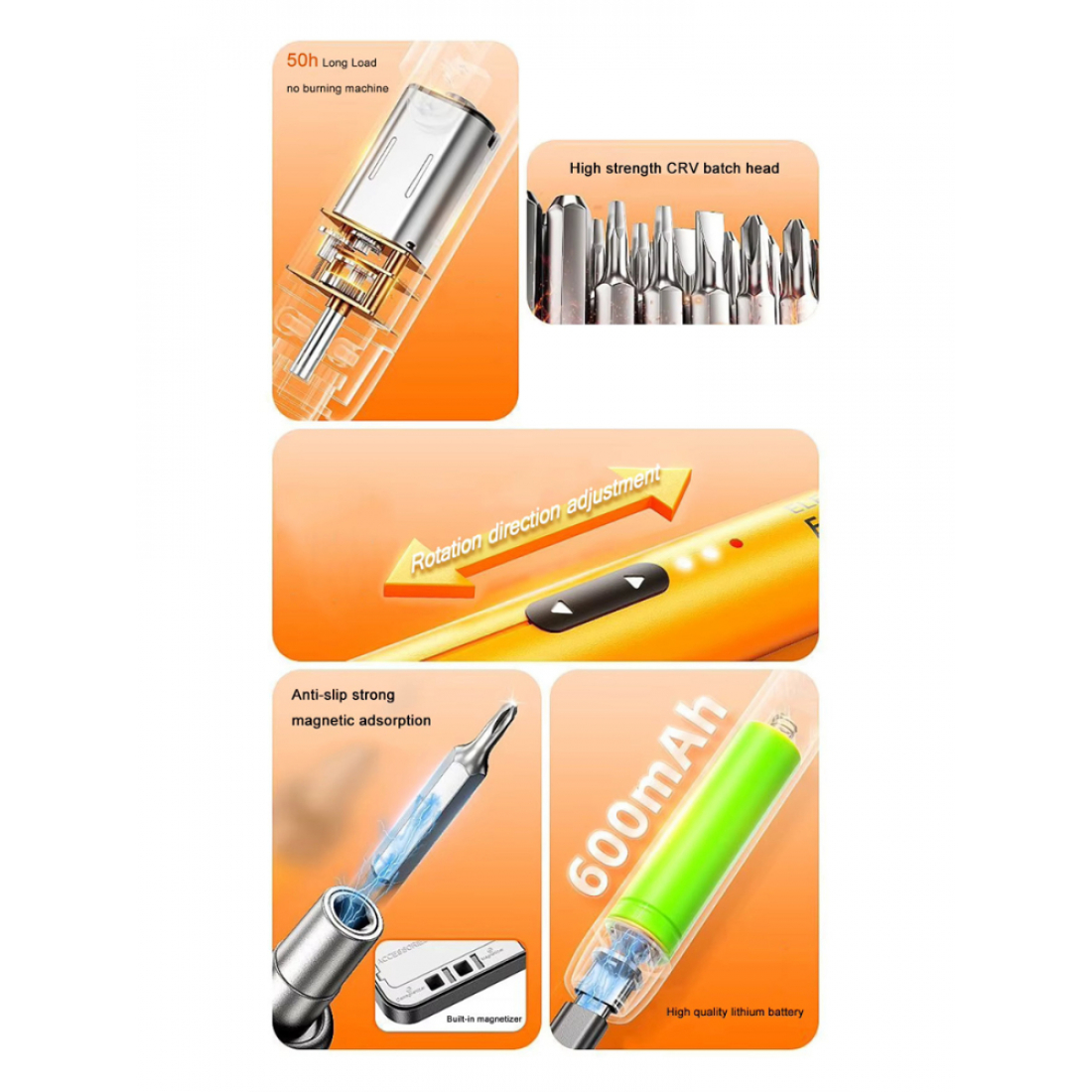 Электрическая отвертка TK-S001 orange, аккумуляторная, с набором бит