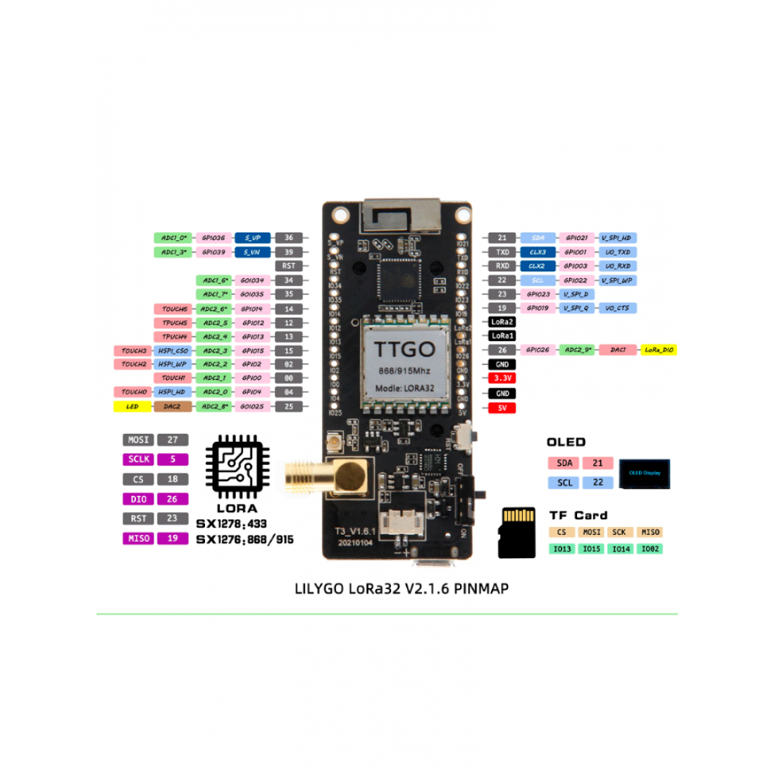 Плата LILYGO TTGO Meshtastic LoRa32 V2.1_1.6.1  868 МГц SX1276