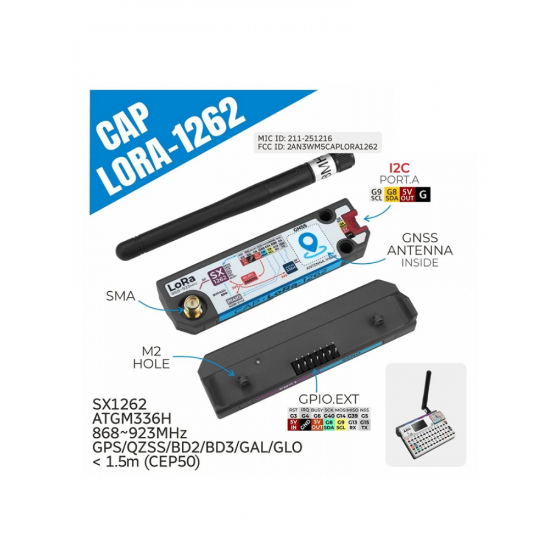 Модуль Cap LoRa 1262 LoRa+GPS GNSS Для Cardputer Adv Meshtastic